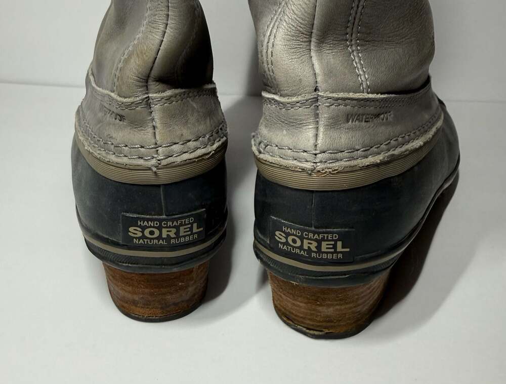 Sorel Slimpack Tall II Riding Waterproof Leather Winter Duck Boots Gray Black